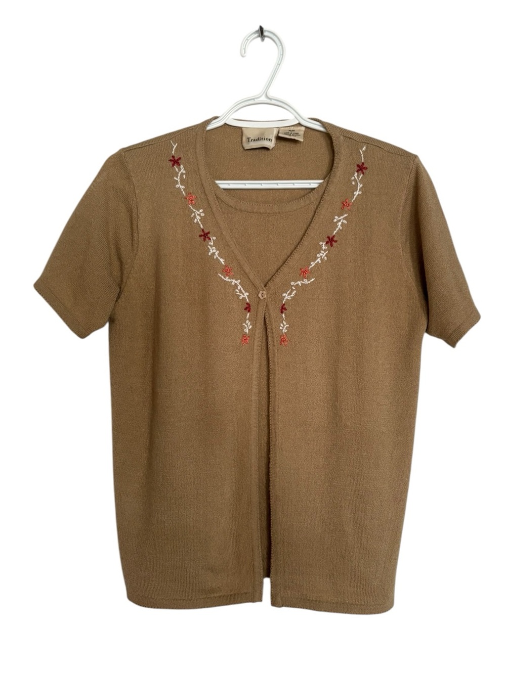 Vintage Floral Embroidered Layered Look Knit Top Size M